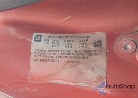 2015 Chevrolet Camaro 2Ls из США, поврежденный, VIN 2G1FB1E38F9170921